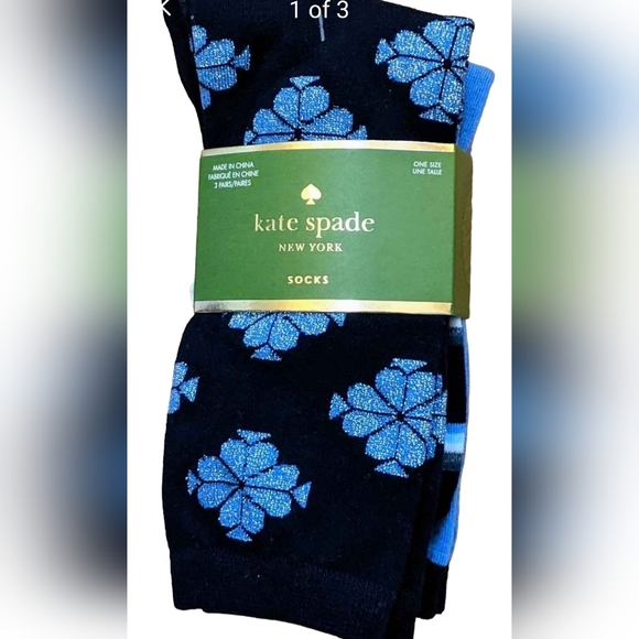 Kate Spade crew blue glitter socks, 3 pairs new